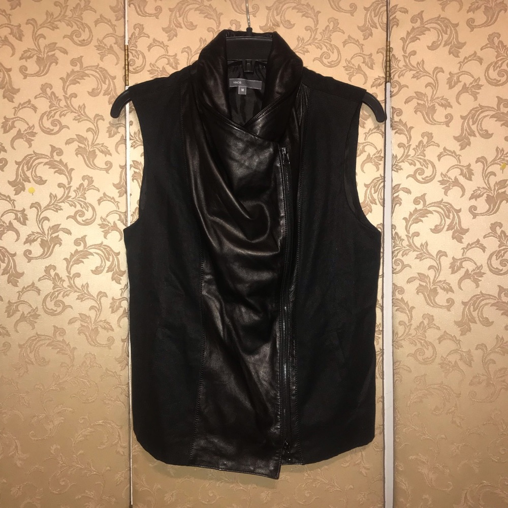 Vince Linen Leather Asymmetrical Vest Medium M